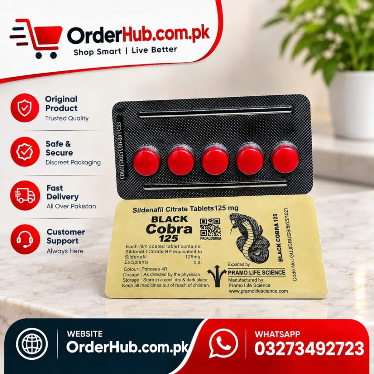 Black Cobra 125mg Tablets – Sildenafil Citrate for Erectile Dysfunction & Male Sexual Wellness