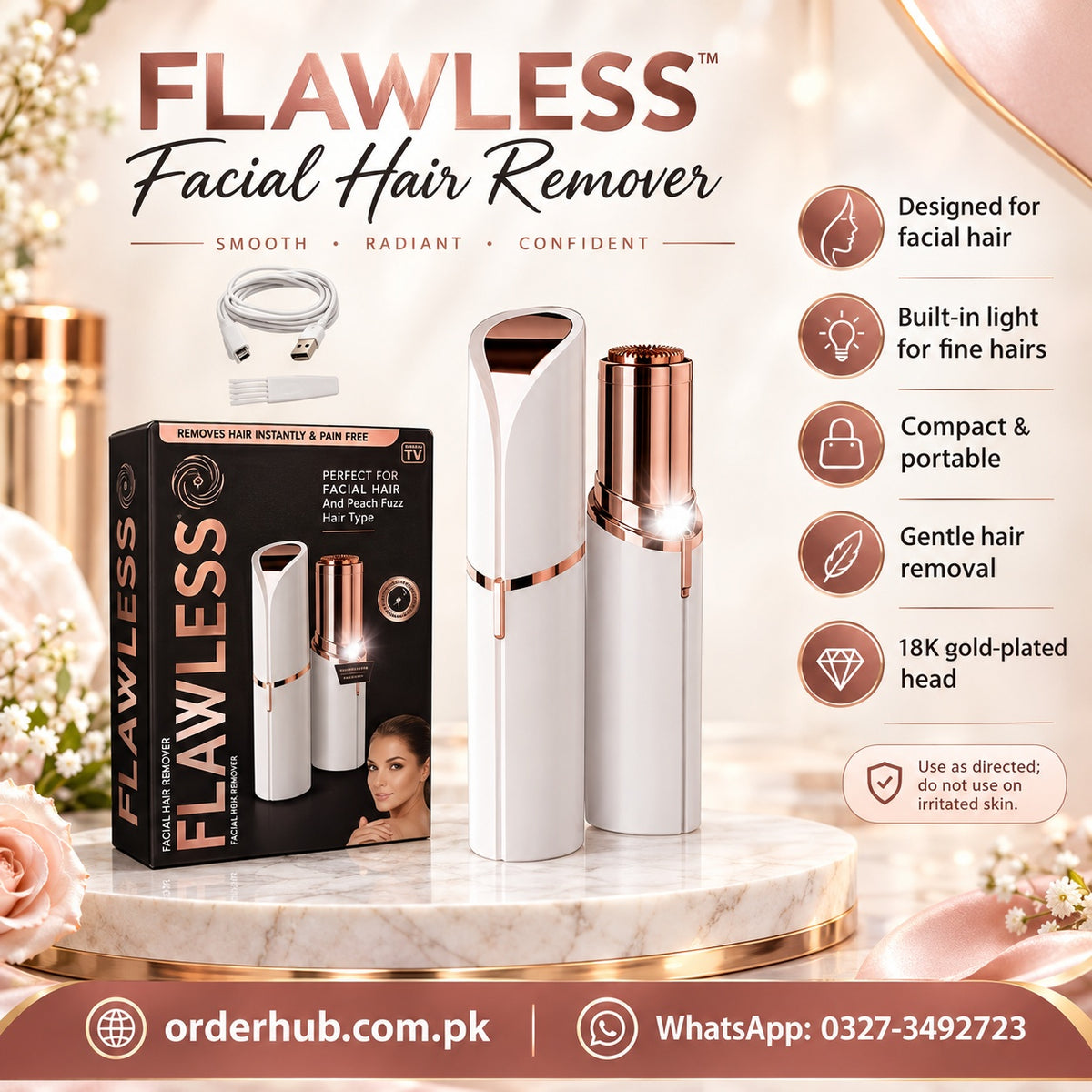 Flawless Facial Hair Remover – Painless Facial Hair Removal Device for Smooth, Soft-Looking Skin