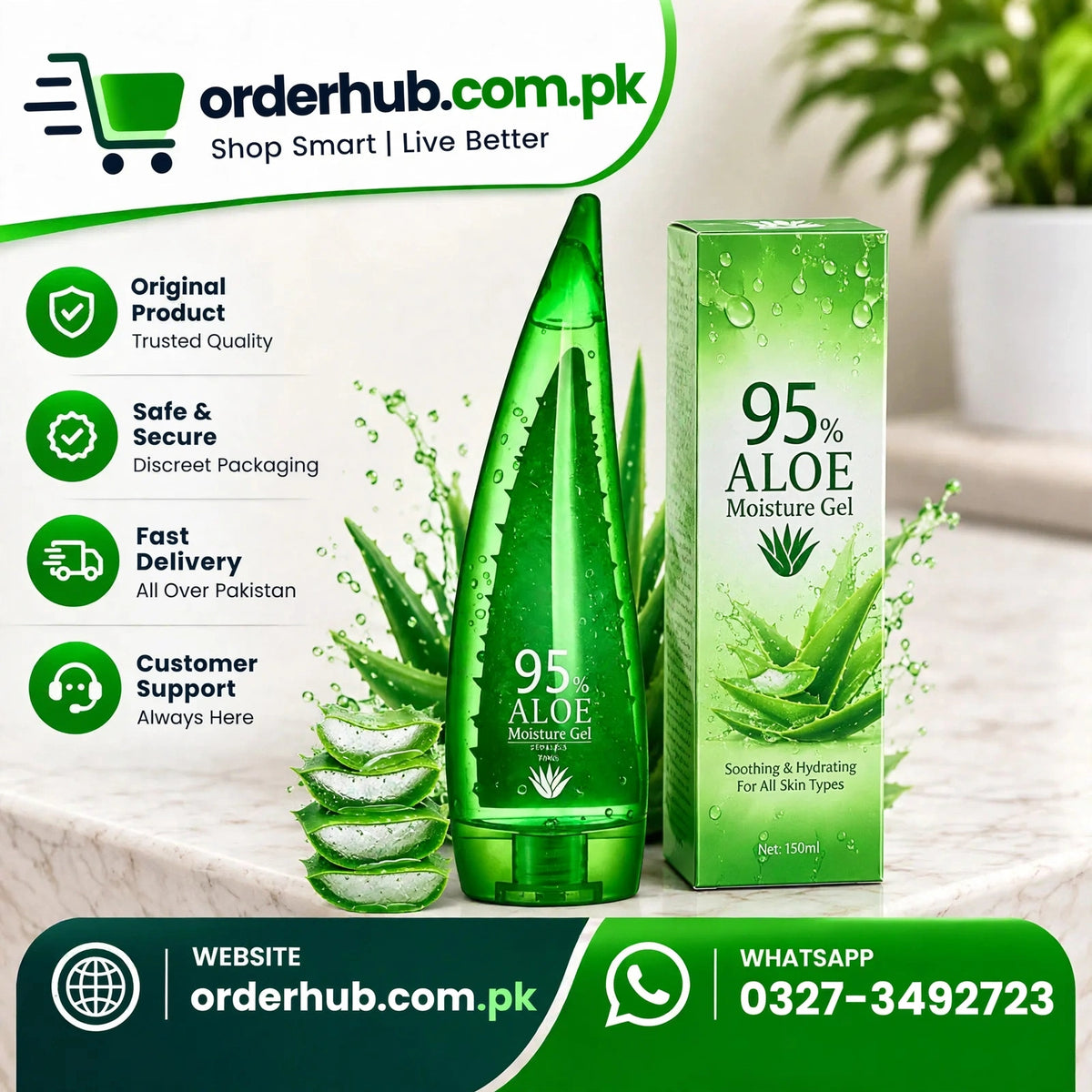 WOKALI Aloe Vera 99% Soothing & Hydrating Gel 60ml – OrderHub Pakistan
