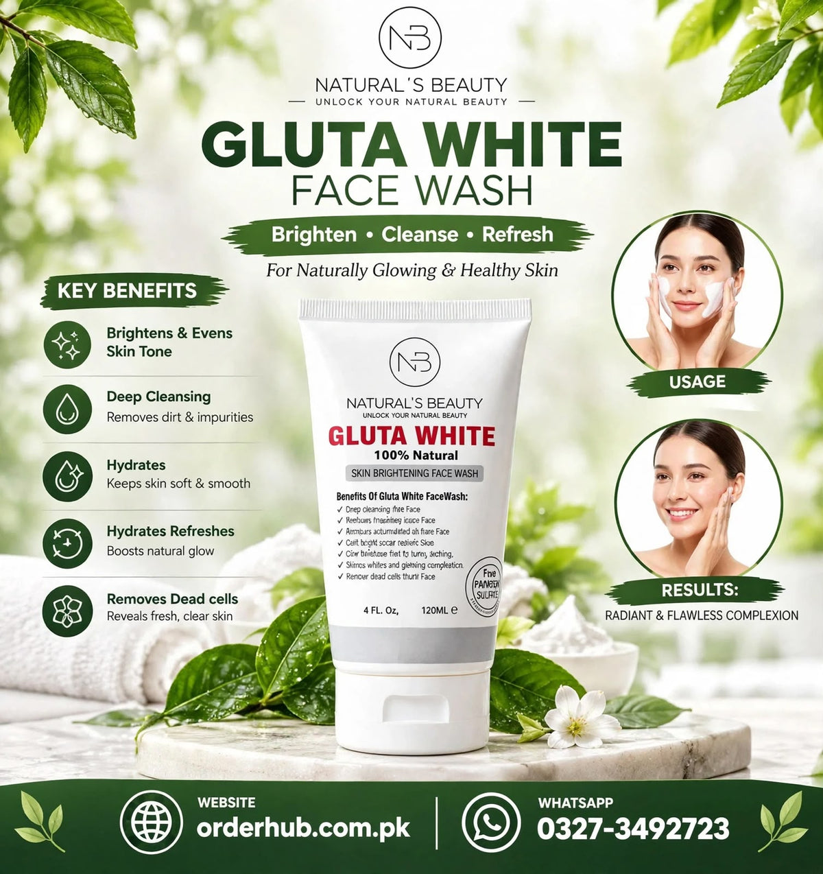 Gluta White Face Wash – Brightening, Cleansing & Hydrating Facial Cleanser