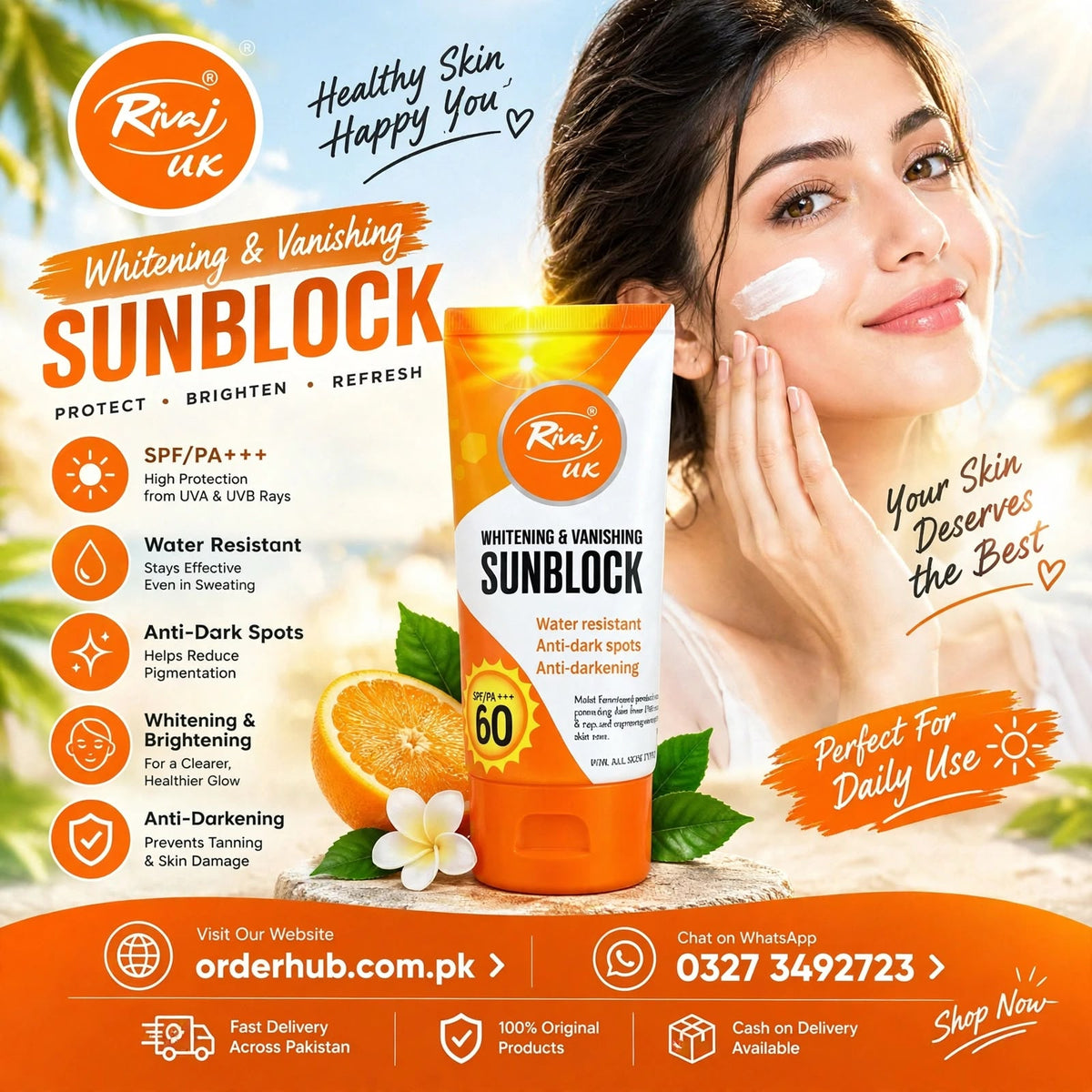 Rivaj Whitening & Vanishing Sunblock – Daily Sun Protection & Skin Brightening Cream