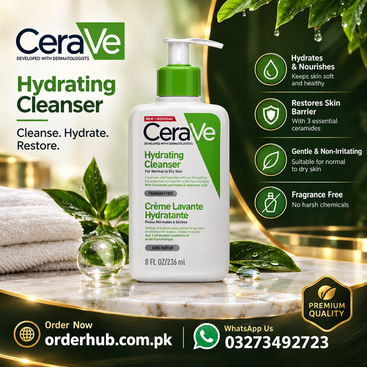 CeraVe Hydrating Facial Cleanser for Normal to Dry Skin – 236 mL (8 fl oz), with Ceramides & Hyaluronic Acid, Fragrance-Free