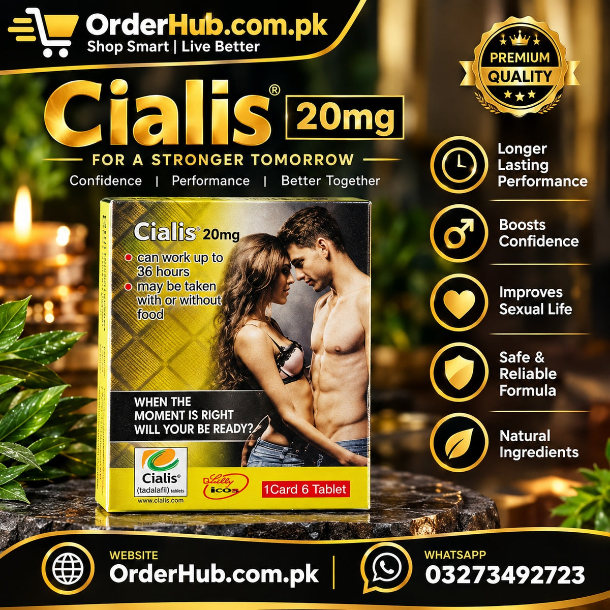 Cialis 20mg Tablets – Tadalafil 20mg Erectile Dysfunction Treatment Tablets (1 Card – 6 Tablets)