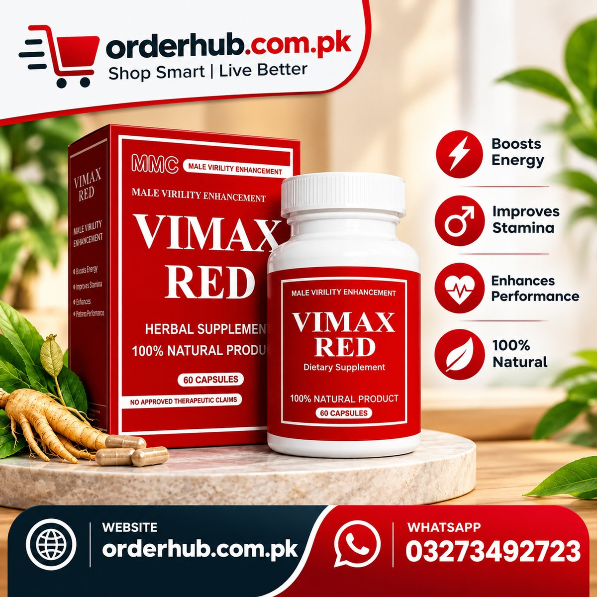 Vimax Red 60 Capsules – Men’s Sexual Wellness & Performance Support Dietary Supplement